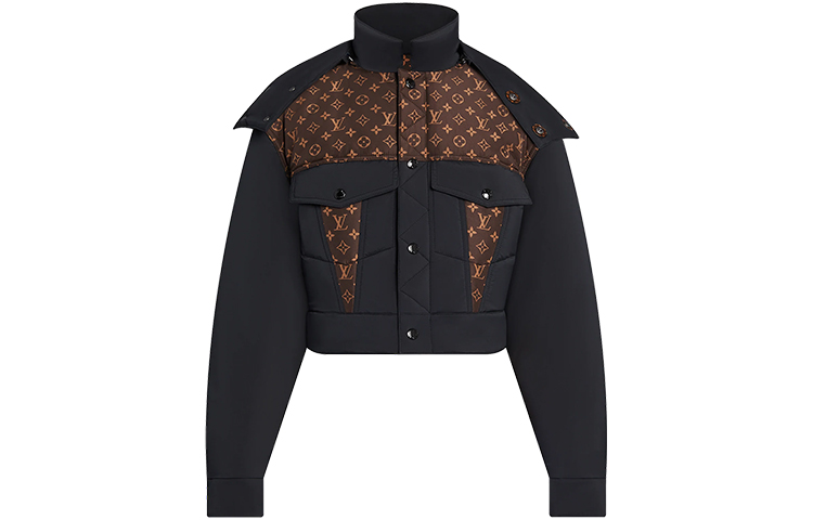 Order (Women) LOUIS VUITTON Black Logo Print Hoodie Long Sleeve Short Jacket. 1A9DIK