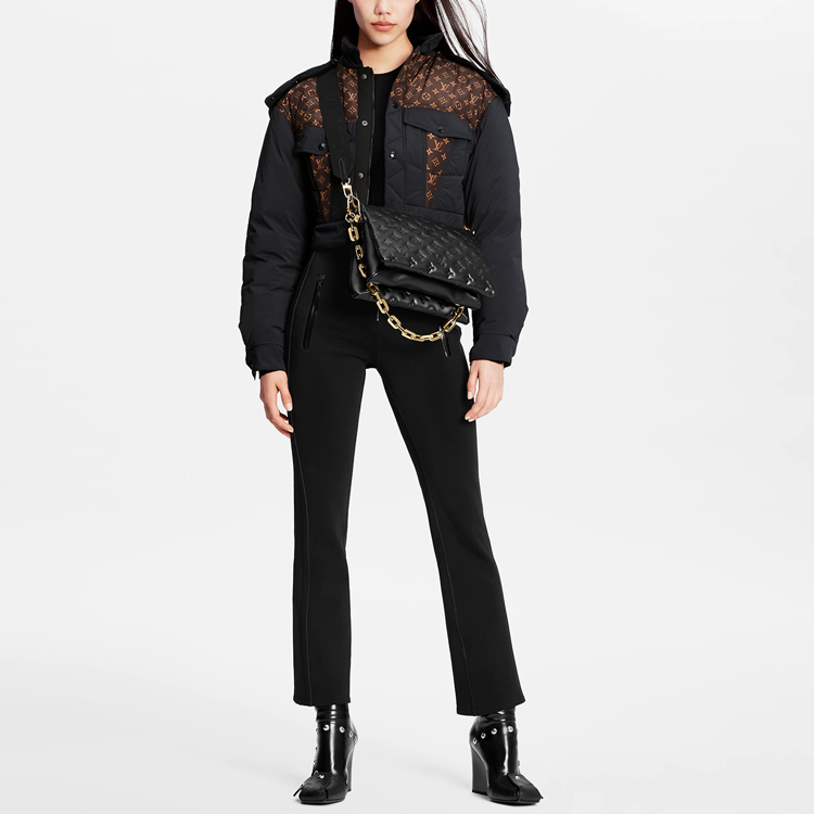 Lookbook (Women) LOUIS VUITTON Black Logo Print Hoodie Long Sleeve Short Jacket. 1A9DIK