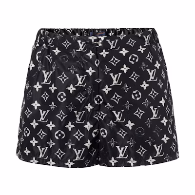 (Women) LOUIS VUITTON Black Logo Print Straight-Leg Casual Shorts 1A5TSP