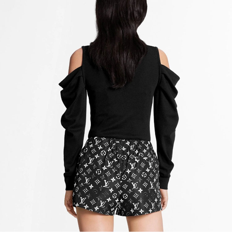 Details for (W) 루이 비통 블랙 로고 프린트 스트레이트 핏 캐주얼 반바지 1A5TSP