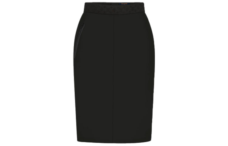 (Women) Louis Vuitton Black Midi Straight Casual Skirt 1A8KQ3