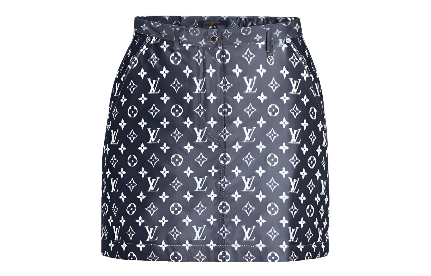 (Women) Louis Vuitton Black Monogram Zipper Pocket Casual Skirt 1A60TD