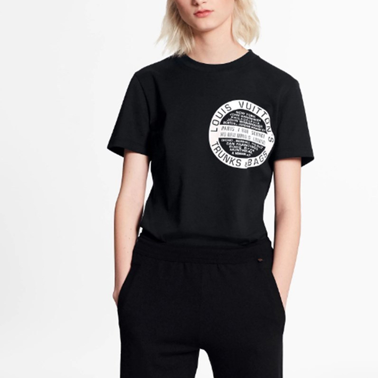 (Women) LOUIS VUITTON Black Round Logo Print Short-Sleeve T-Shirt 1A4PFR 圖 4