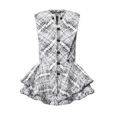 (Women) Louis Vuitton Black Sleeveless Ruffled Tweed Jacket 1AHGQ6