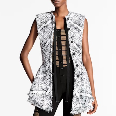 (W) LOUIS VUITTON Chaqueta de Tweed Negra sin Mangas con Volantes. 1AHGQC Lookbook (W) LOUIS VUITTON Chaqueta de Tweed Negra sin Mangas con Volantes. 1AHGQC