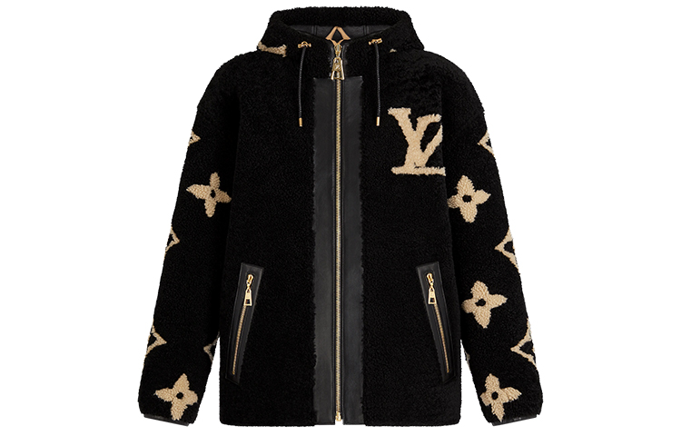 (Women) Louis Vuitton Black Wool Logo Embroidered Hooded Jacket 1A8KYS