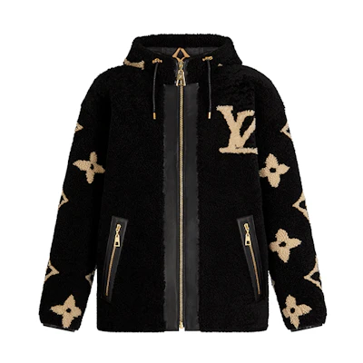 (Women) Louis Vuitton Black Wool Logo Embroidered Hooded Jacket 1A8KYS