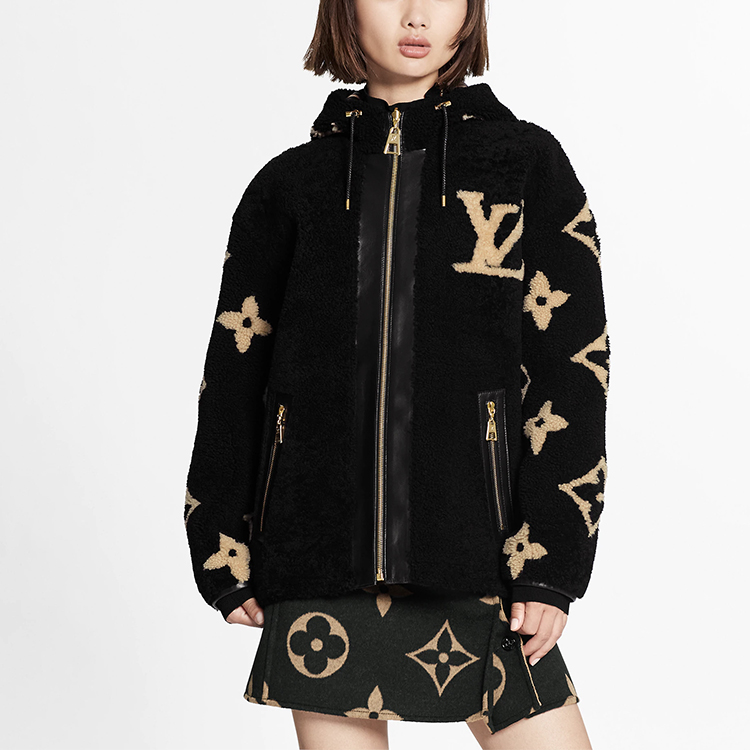 (Women) Louis Vuitton Black Wool Logo Embroidered Hooded Jacket 1A8KYS 圖 3