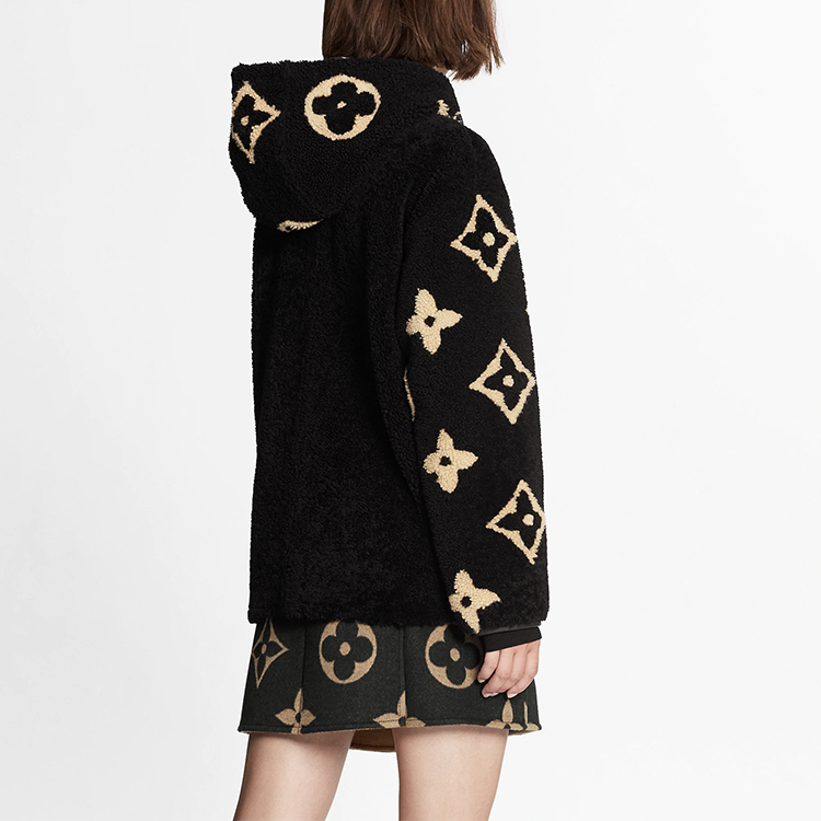 (Women) Louis Vuitton Black Wool Logo Embroidered Hooded Jacket 1A8KYS 圖 4