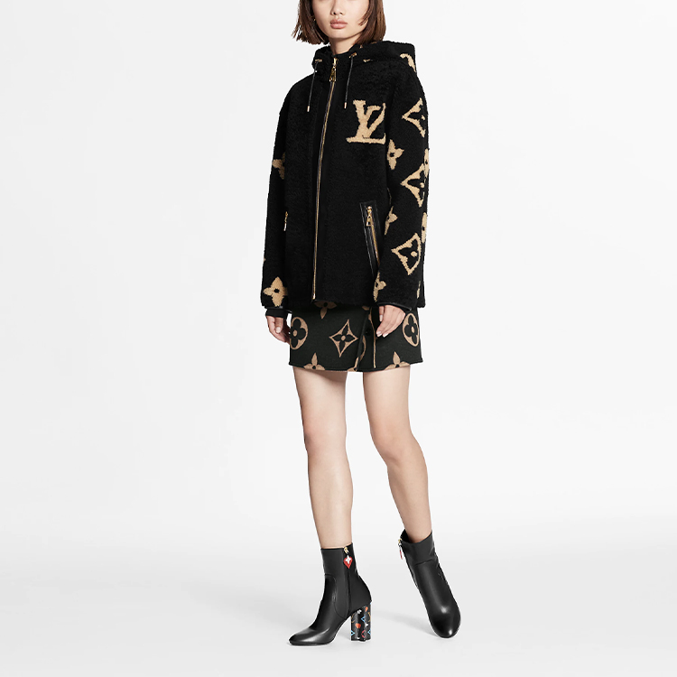 (Women) Louis Vuitton Black Wool Logo Embroidered Hooded Jacket 1A8KYS 圖 5