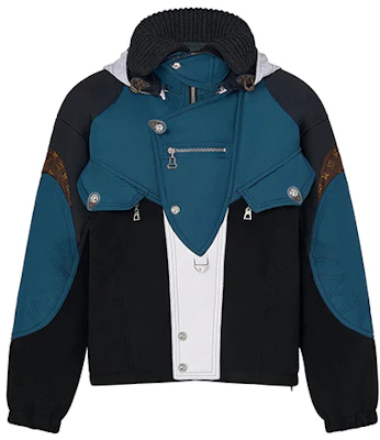 (W) Louis Vuitton Jaket Hoodie Biru Hitam Patchwork Zip-Up 1A8BMM Order (W) Louis Vuitton Jaket Hoodie Biru Hitam Patchwork Zip-Up 1A8BMM