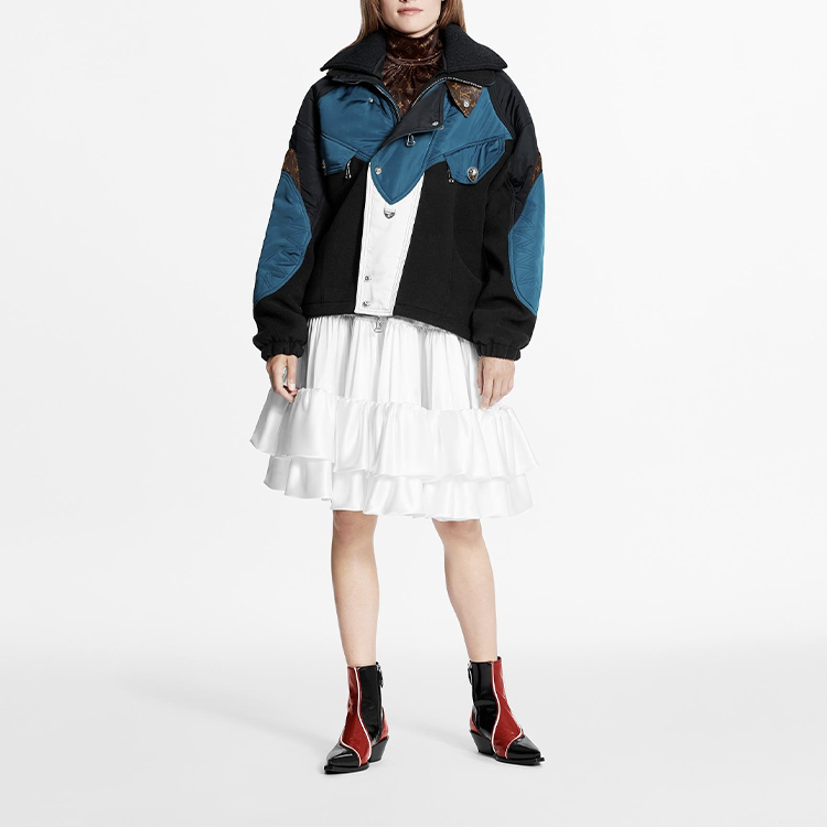 Lookbook (W) Louis Vuitton Jaket Hoodie Biru Hitam Patchwork Zip-Up 1A8BMM