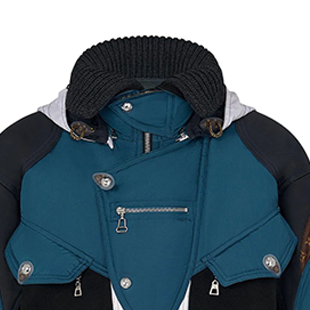 Purchase (W) Louis Vuitton Jaket Hoodie Biru Hitam Patchwork Zip-Up 1A8BMM