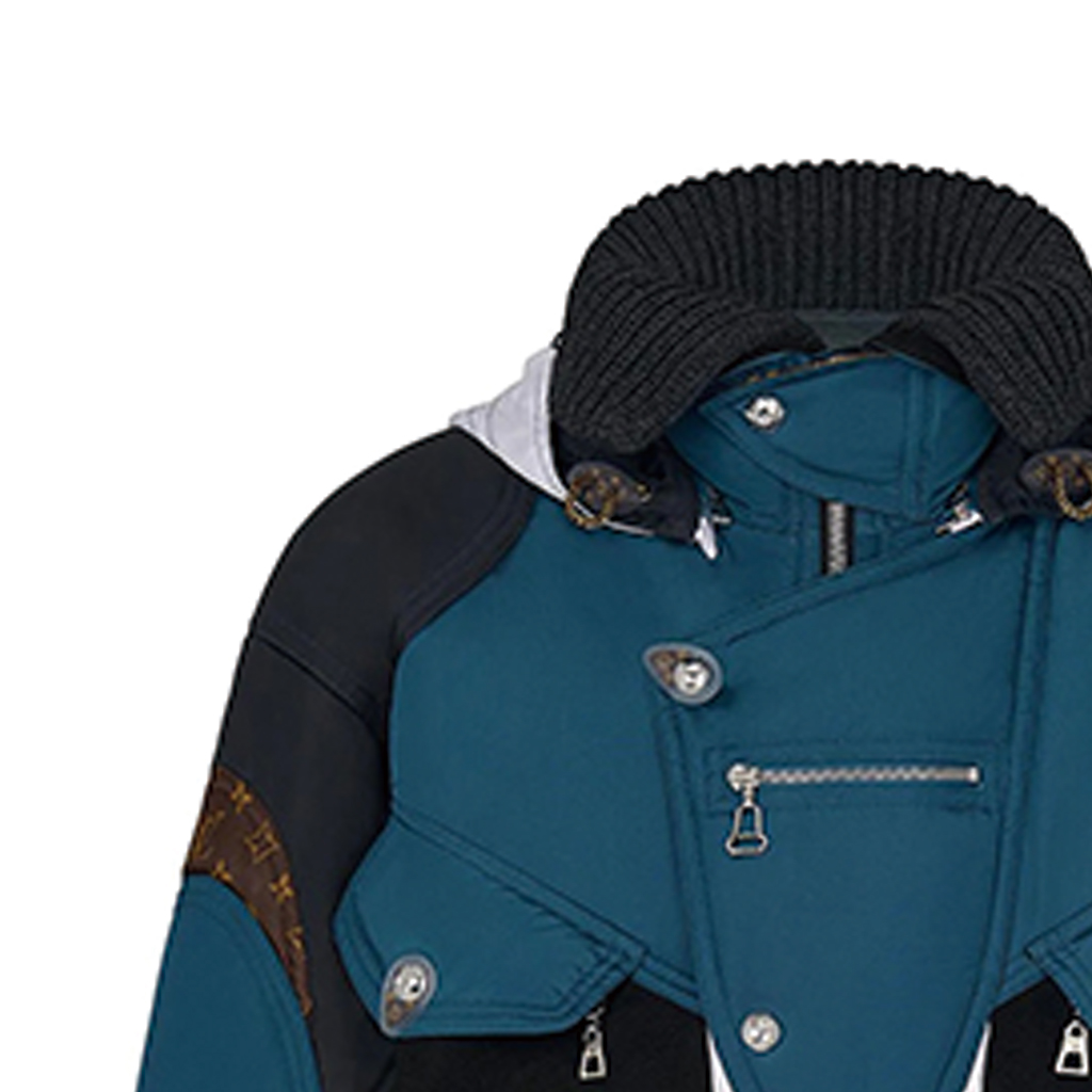 Details for (W) Louis Vuitton Jaket Hoodie Biru Hitam Patchwork Zip-Up 1A8BMM