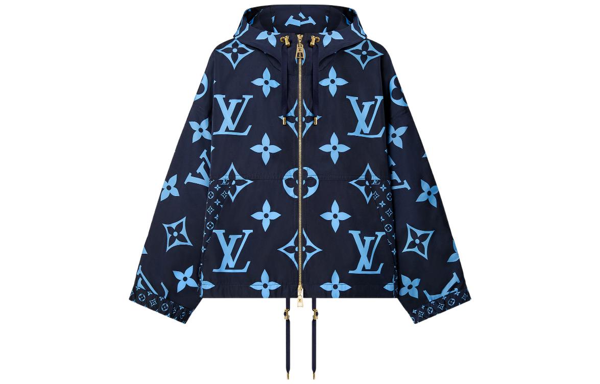 (Women) Louis Vuitton Blue Logo Geometric Print Zip-Up Hoodie Jacket 1AAA7M