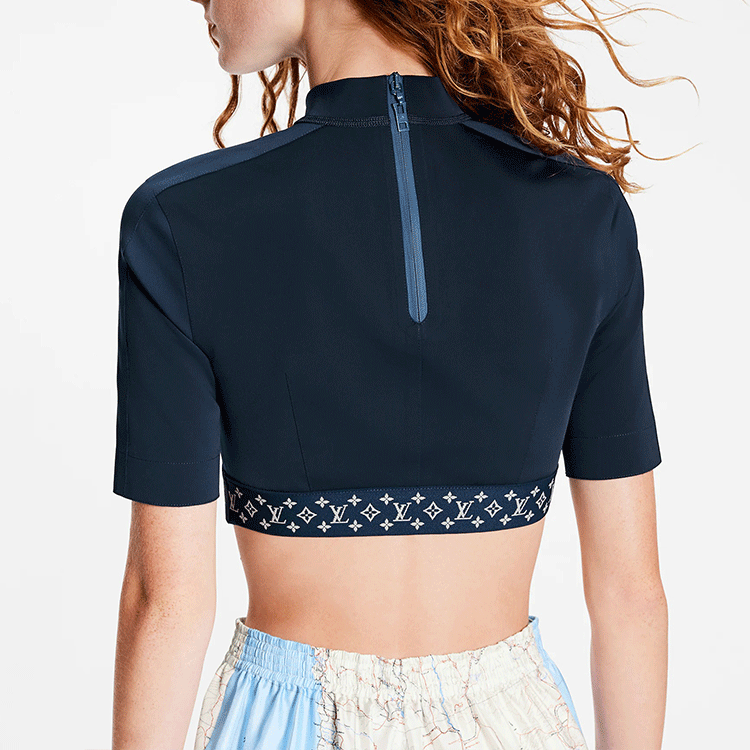 Details for (W) 루이 비통 블루 로고 프린트 반팔 짐 탑. 1A9L8I