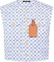 (Women) Louis Vuitton Blue Logo Printed Sleeveless Button-Up Jacket 1AFT50 (Women) Louis Vuitton Blue Logo Printed Sleeveless Button-Up Jacket 1AFT50