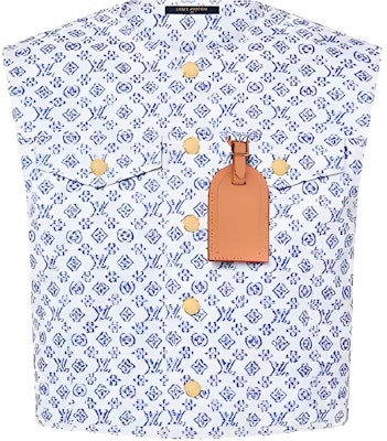 (W) Chaleco sin mangas abotonado Louis Vuitton azul con logo estampado. 1AFT50 Buy (W) Chaleco sin mangas abotonado Louis Vuitton azul con logo estampado. 1AFT50