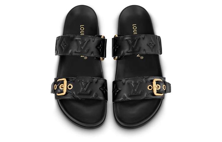 Shop LOUIS VUITTON Bom Dia 皮革 舒適簡約 時尚涼拖 女款 黑色