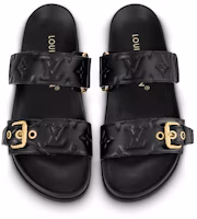 Shop LOUIS VUITTON Bom Dia 皮革 舒適簡約 時尚涼拖 女款 黑色