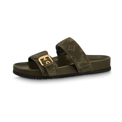 (W) LV Bom Dia 'Green Leather Open-Toe'