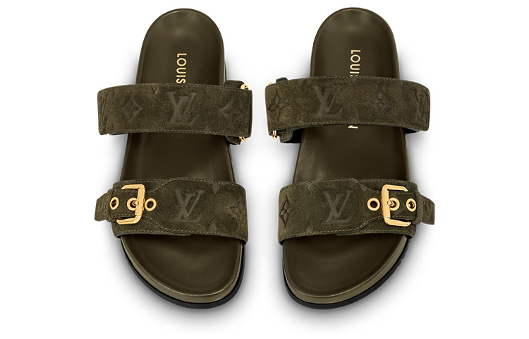 Shop 路易威登 Bom Dia 皮革 露趾圓頭 時尚涼拖 女款 綠色