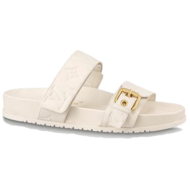 Order LOUIS VUITTON Bom Dia 皮革 搭扣平跟 時尚涼拖 女款 白色