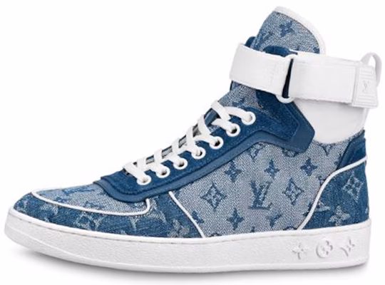 Women Louis Vuitton LV Boombox Monogram High Top Sneakers Denim Blue 1A8E3C