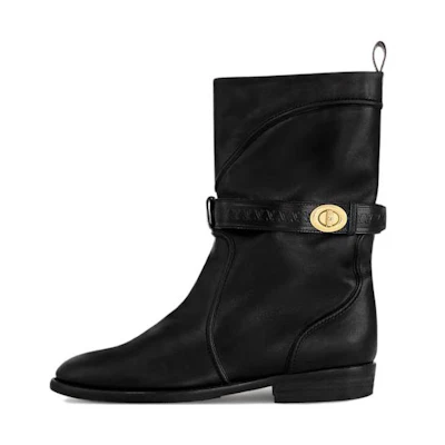 (W) LV Calfskin Round-Toe Buckle Ankle Boots 'Black'