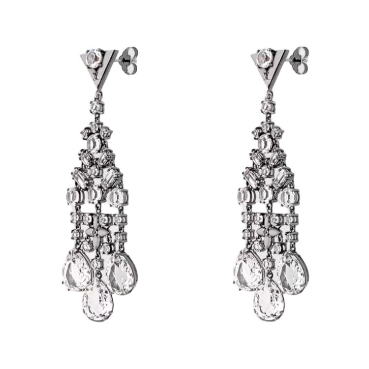 (Women) LOUIS VUITTON Chandelier Crystal Logo Stud Earrings Silver for Women. M02180