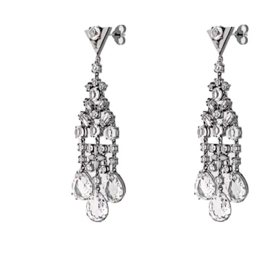 (Women) LOUIS VUITTON Chandelier Crystal Logo Stud Earrings Silver for Women. M02180