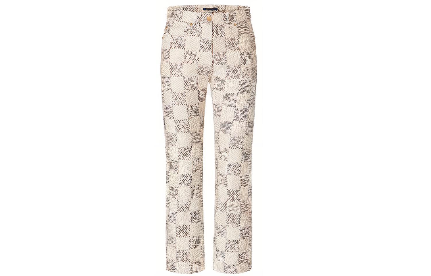 (Women) LOUIS VUITTON Checkered Mid-Rise Denim Pants Beige . 1A9L75
