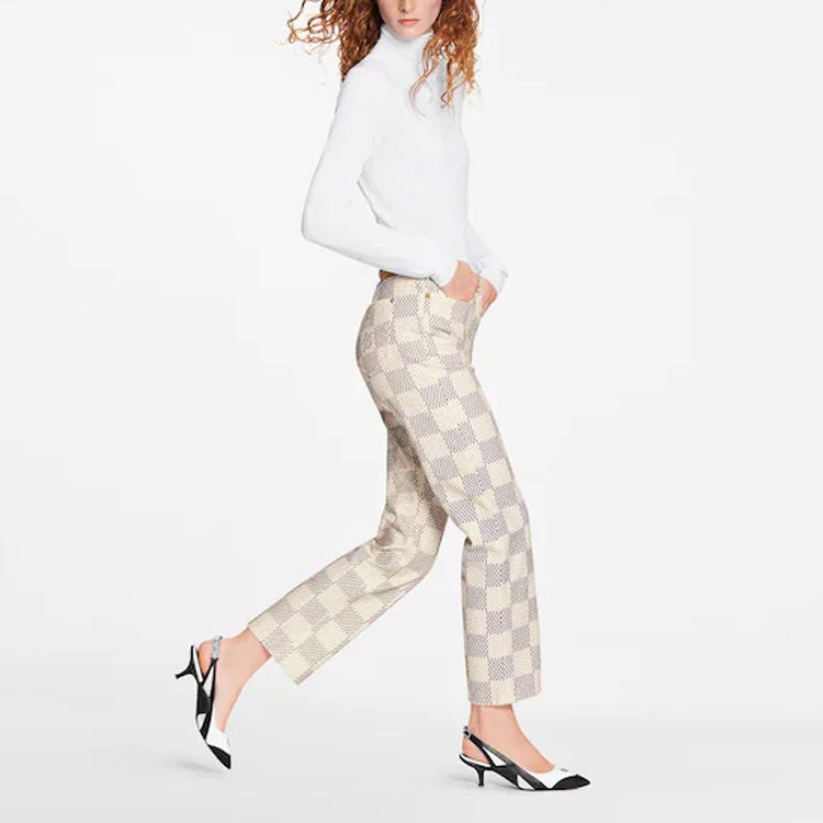 Shop (W) Pantalones de Mezclilla Beige a Cuadros de Tiro Medio LOUIS VUITTON. 1A9L75