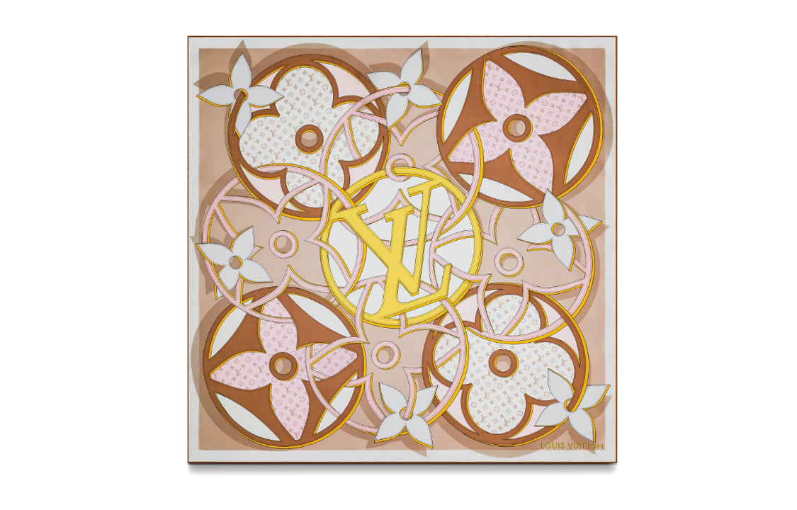 (Women) Louis Vuitton Circle & Monogram Flower Design Scarf Women’s Light Brown. M78057 圖 2