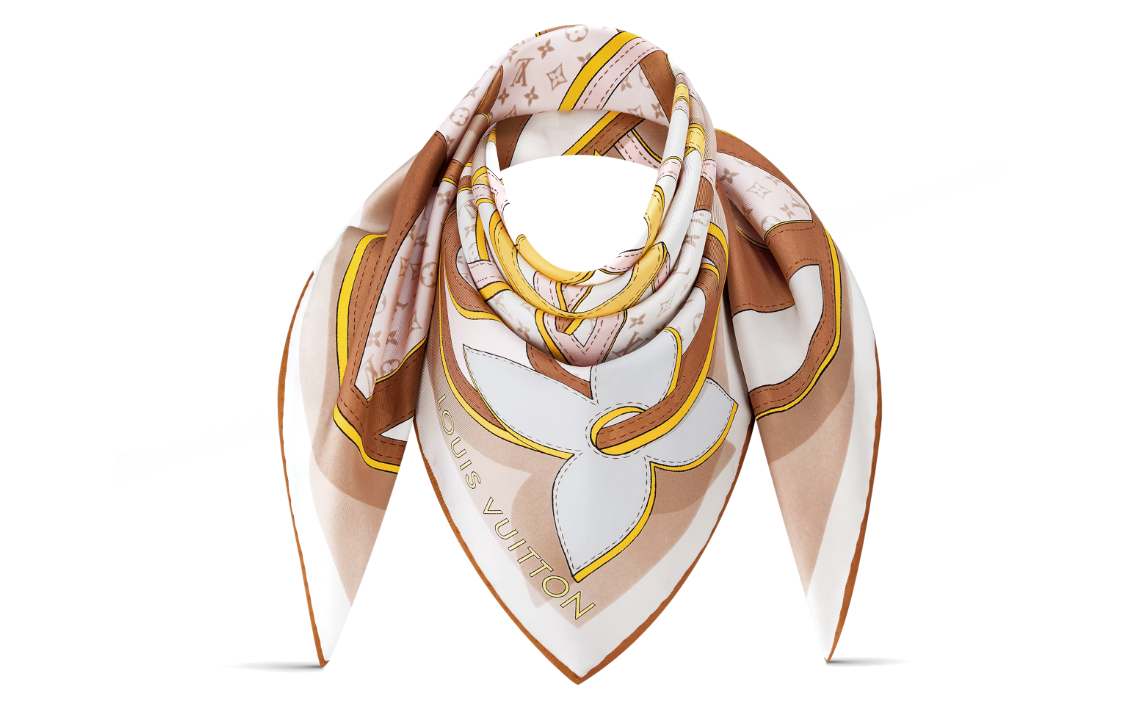 (Women) Louis Vuitton Circle & Monogram Flower Design Scarf Women’s Light Brown. M78057 圖 4