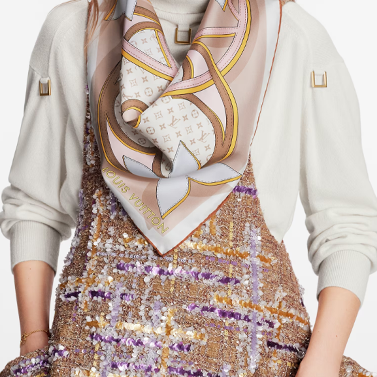 (Women) Louis Vuitton Circle & Monogram Flower Design Scarf Women’s Light Brown. M78057 圖 5