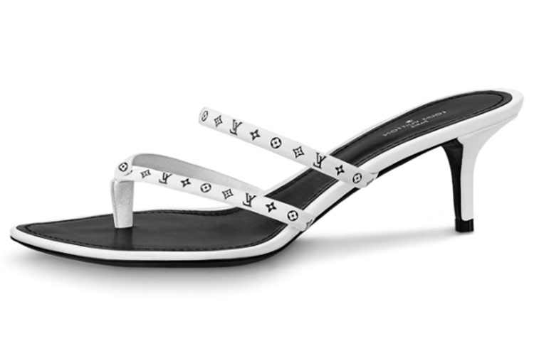 (Women) Louis Vuitton Citizen High Heeled Slide 'White Satin and Calfskin' 1A7S3L
