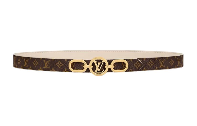 (Women) LOUIS VUITTON Classic Monogram Calfskin Leather Belt Brown 2CM Width M0712V