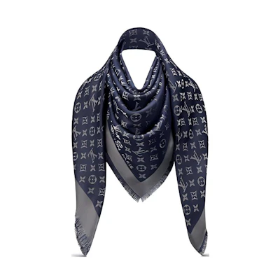 (Women) LOUIS VUITTON Classic Monogram Silk Shawl Night Blue M73658