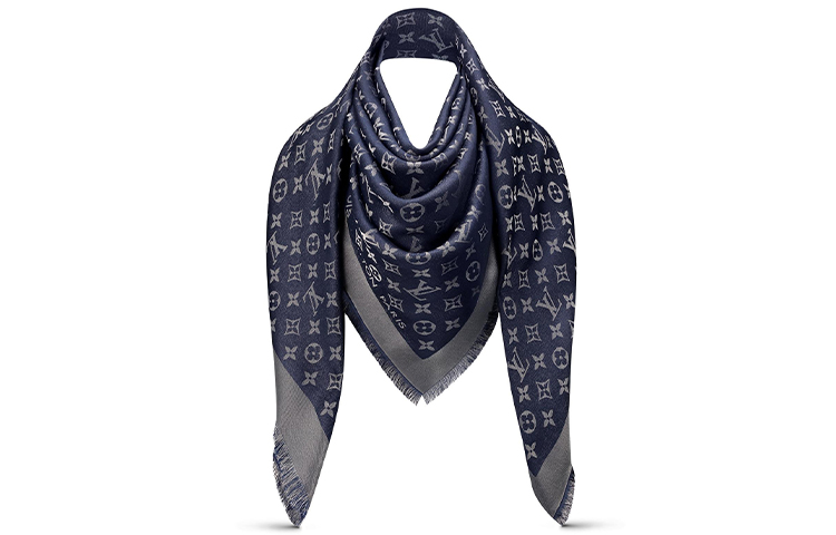 (Women) LOUIS VUITTON Classic Monogram Silk Shawl Night Blue M73658 圖 2