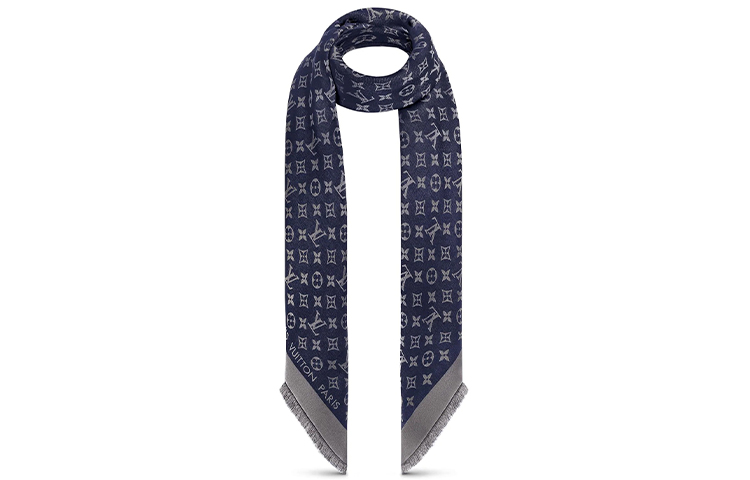 (Women) LOUIS VUITTON Classic Monogram Silk Shawl Night Blue M73658 圖 3