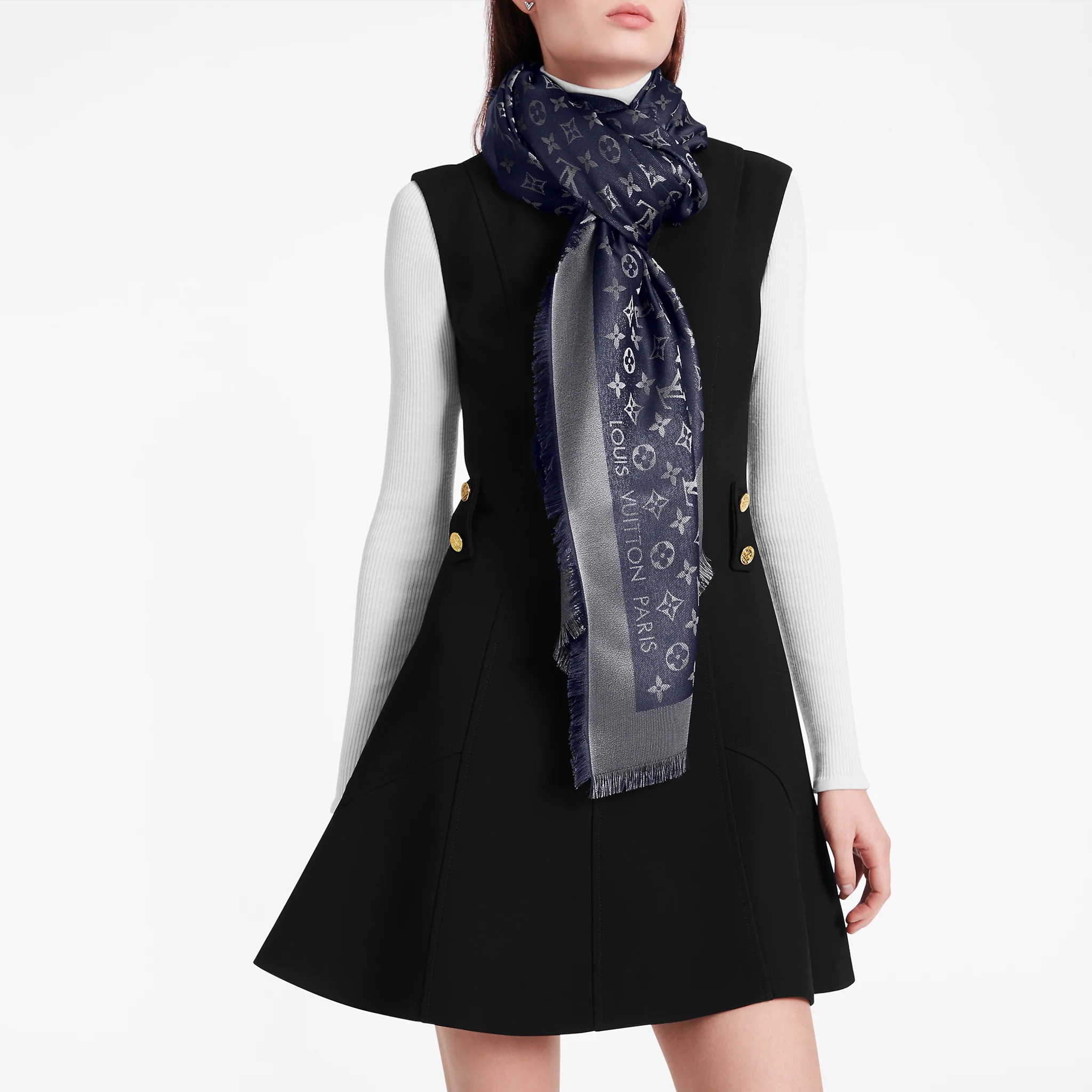 (Women) LOUIS VUITTON Classic Monogram Silk Shawl Night Blue M73658 圖 5