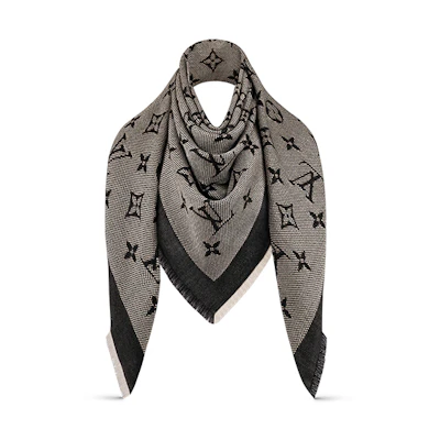 (Women) LOUIS VUITTON Classic Monogram Wool Silk Tassel Shawl M73677