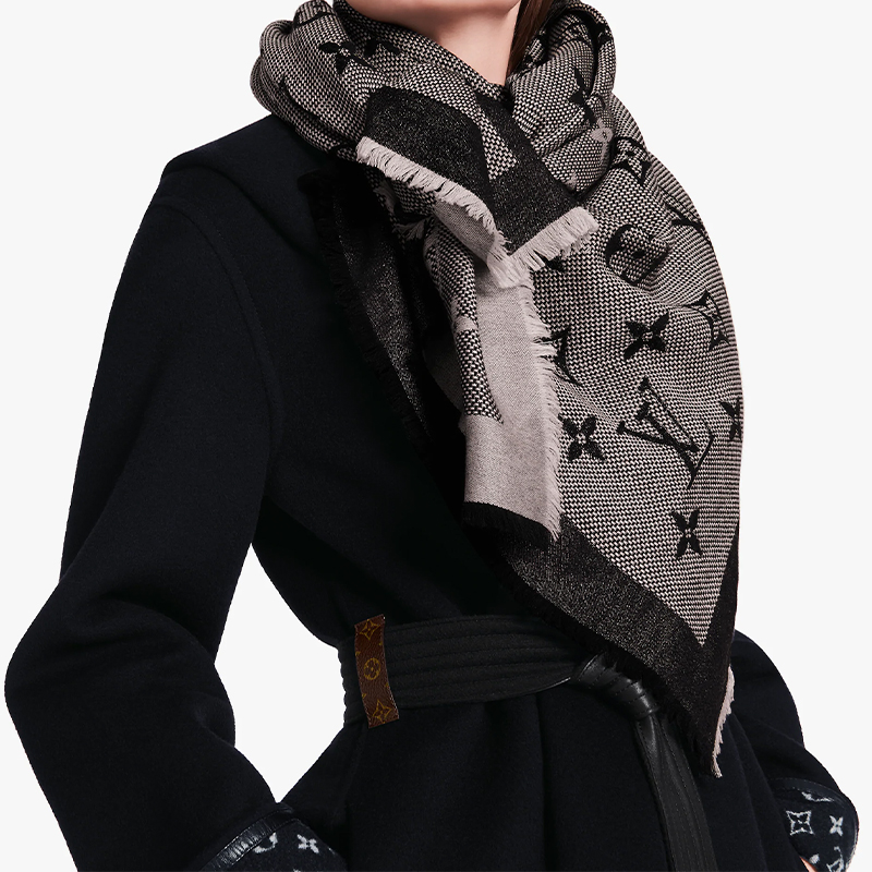 (Women) LOUIS VUITTON Classic Monogram Wool Silk Tassel Shawl M73677 圖 5