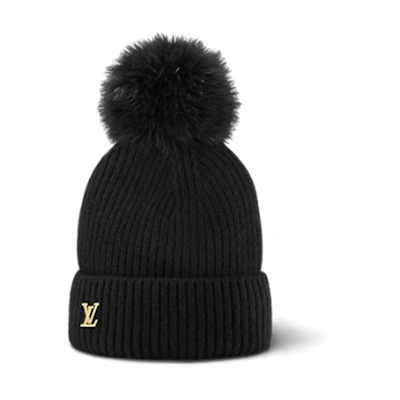 (Women) Louis Vuitton Cold Spark Cashmere Pom-Pom Knit Hat Black . M79256
