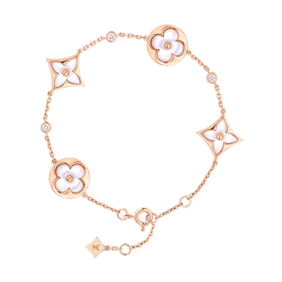 (Women) Louis Vuitton Color Blossom BB 18K Gold Diamond Shell Bracelet. Q95596