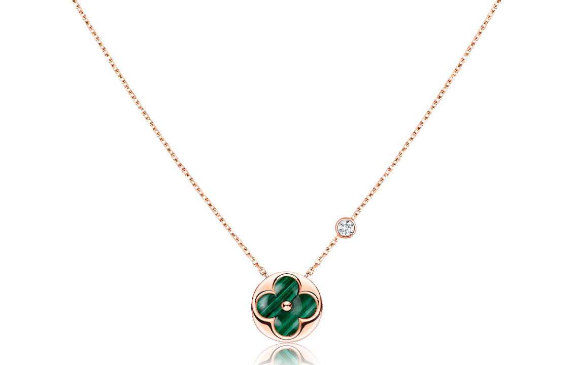 (Women) Louis Vuitton Color Blossom BB 18K Gold Malachite Diamond Necklace Rose Gold Q93619