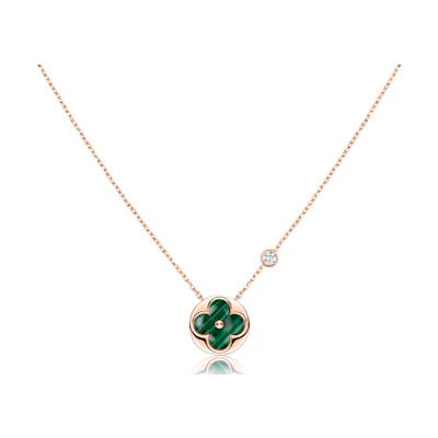 (Women) Louis Vuitton Color Blossom BB 18K Gold Malachite Diamond Necklace Rose Gold Q93619
