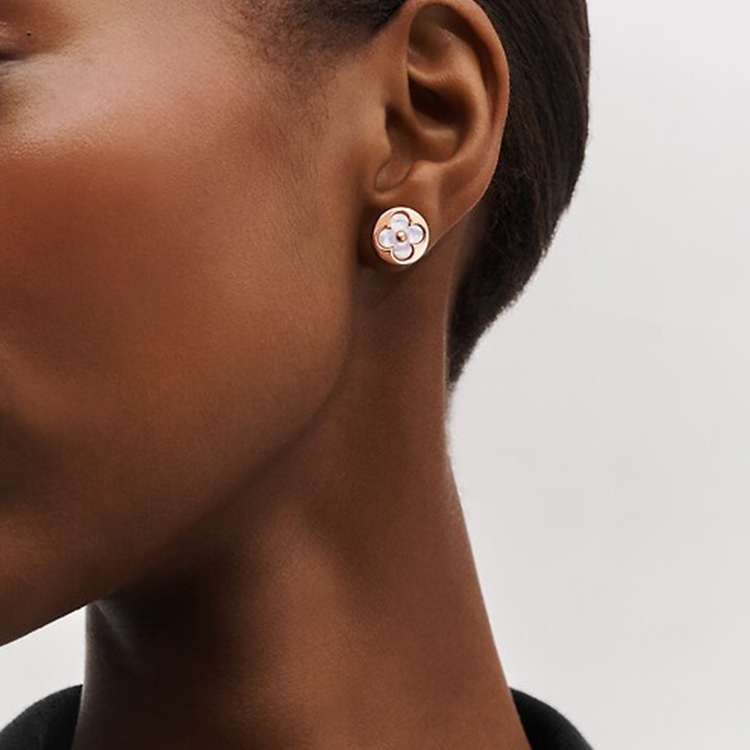 (Women) Louis Vuitton Color Blossom Sun 18K Rose Gold White Shell Earrings Q96425 圖 3