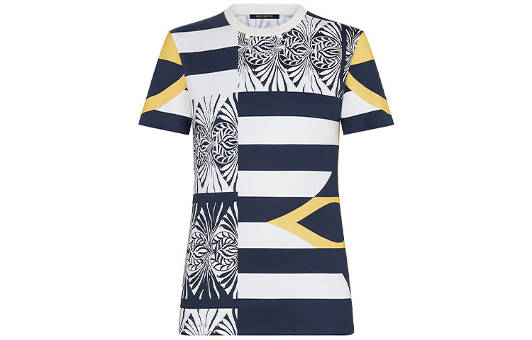 (Women) Louis Vuitton Contrast Striped Crewneck T-Shirt Blue 1A7SR5